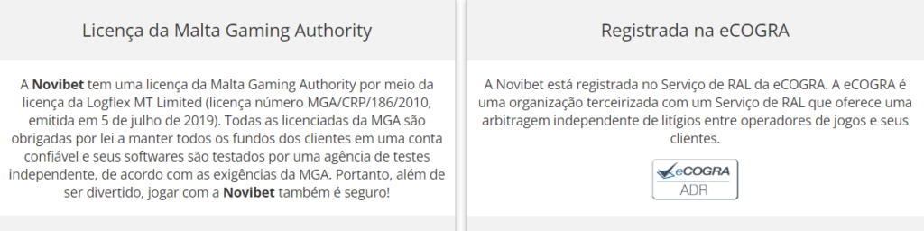 Licença da  Novibet.com